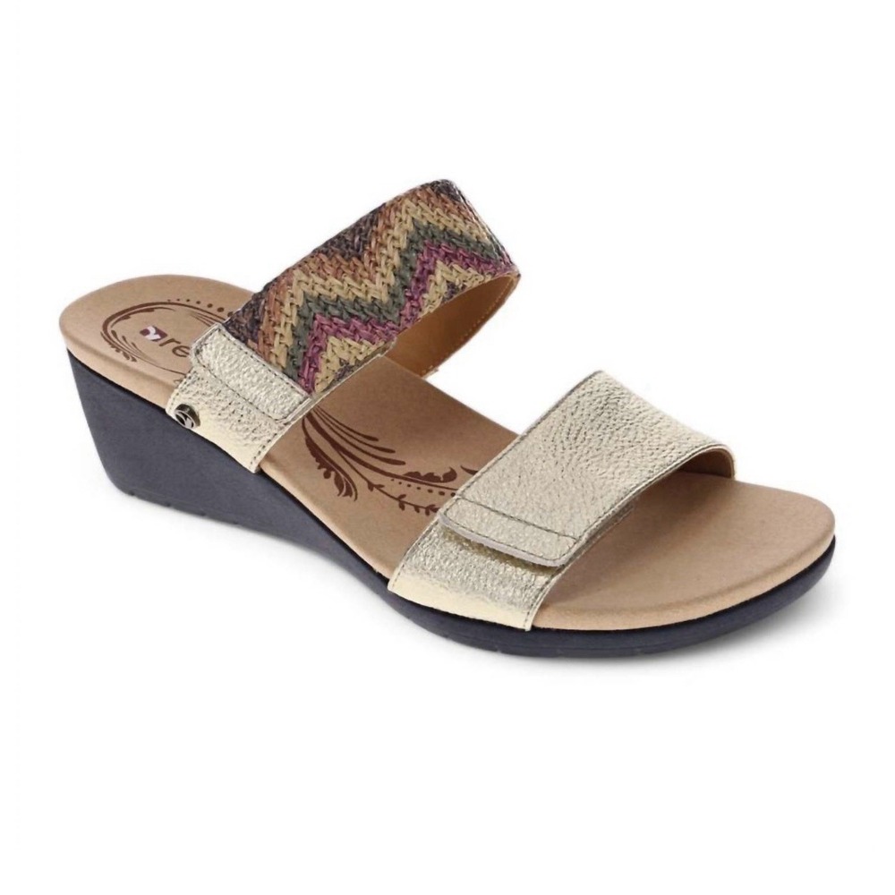 Revere Women's Size 39 Sorrento Wedge Sandal Gold Multi Adjustable Strap #42